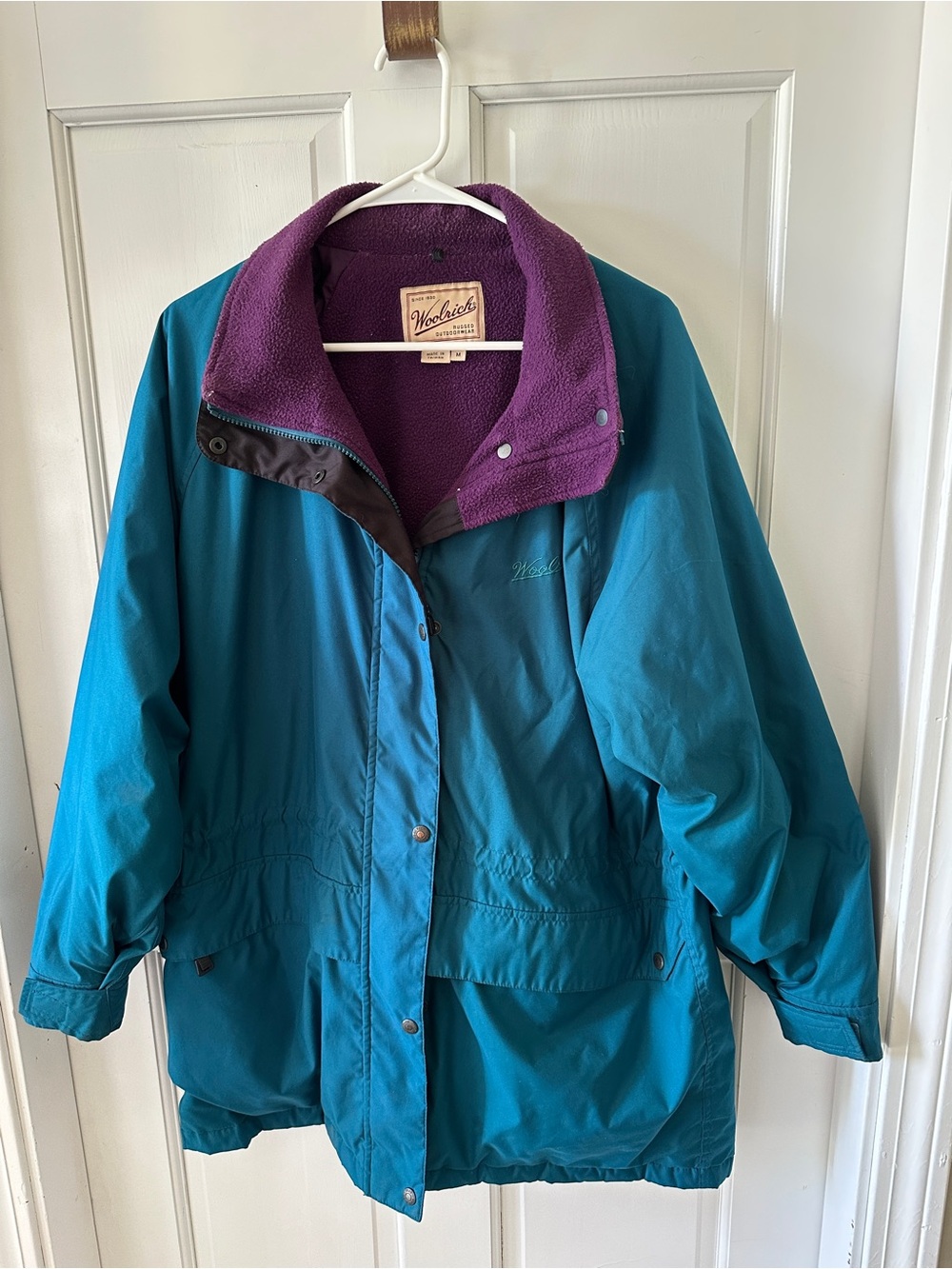 Vintage 90s Woolrich Rugged Outdoorwear Fleece Lined Parka Jacket Women’s M Teal